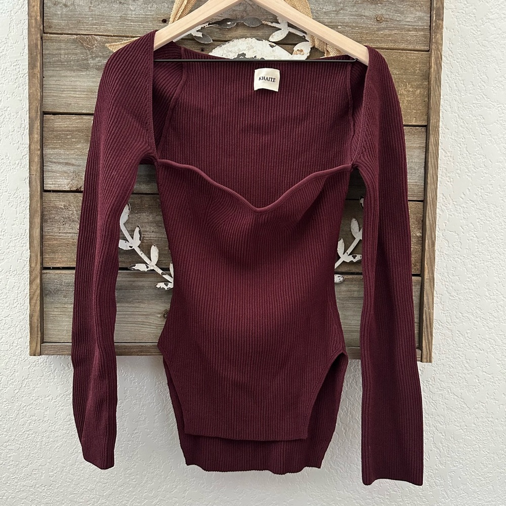 KHAITE Maddy Burgandy Red Ribbed Long‎ Sleeve Sweater Ladies size Large